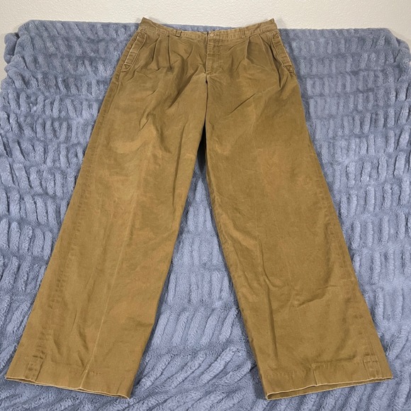 Vintage Willis & Geiger Mens 38 Pleated Chinos Khaki Brown Cotton Wide Leg Pants